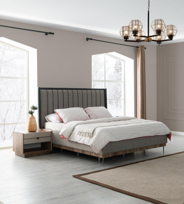 Gray Bedroom Set Luxury Bed 2x Bedside tables Stylish Suite