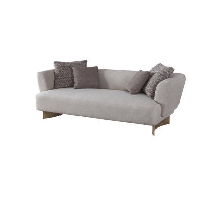 Gray Upholstery Three Seater Living room Designer Couches Wooden Frame Sofa