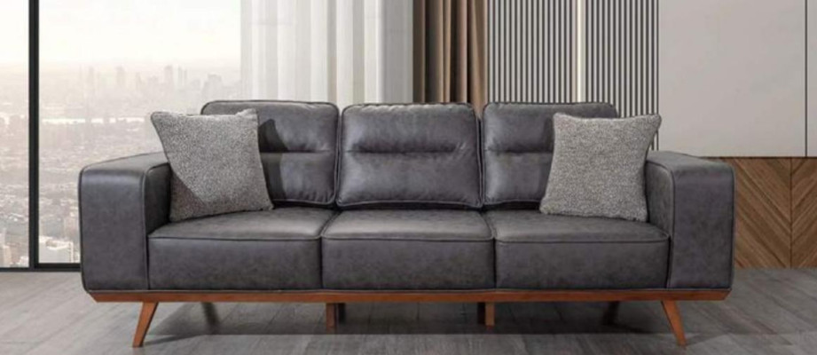 Modern Gray 3-Seater Upholstered furniture Luxury Leather Sofas Living room Furniture
