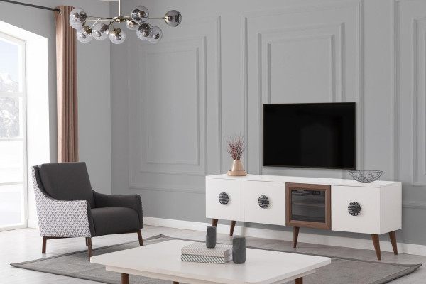 White Living room Suite TV Wardrobe Rectangular Coffee table Wood Furniture
