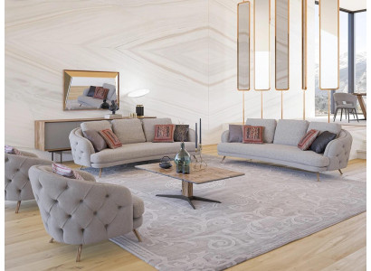 Designer gray upholstered furniture living room set 5 pieces 2x sofas luxury 2x armchair