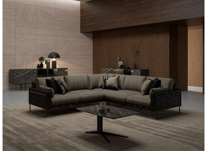 Suite Corner sofa L-shape Brown Textile Living room Luxury Coffee table new Furnishings