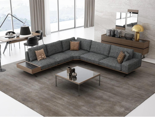 Gray Sofa L FormLiving room Set 2pcs Coffee table Corner sofa Luxury Upholstered furniture