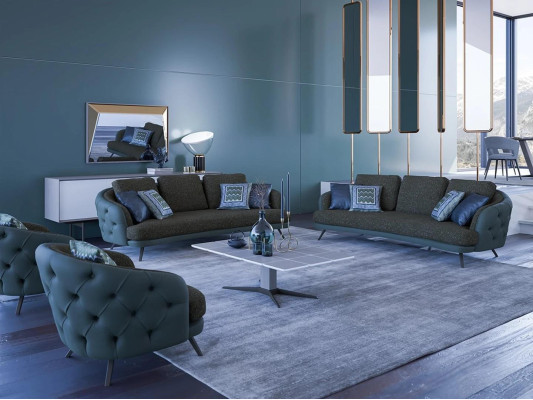Living room Brown sofa set 2x three-seater sofa 2x armchair luxury coffee table