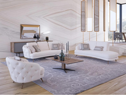 White Upholstered furniture Living room Set 4-piece Modern 2x three-seater sofa design armchair
