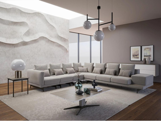 Designer Sofa Couch Corner sofa L-FormTextil Upholstery Suite Living room Coffee table