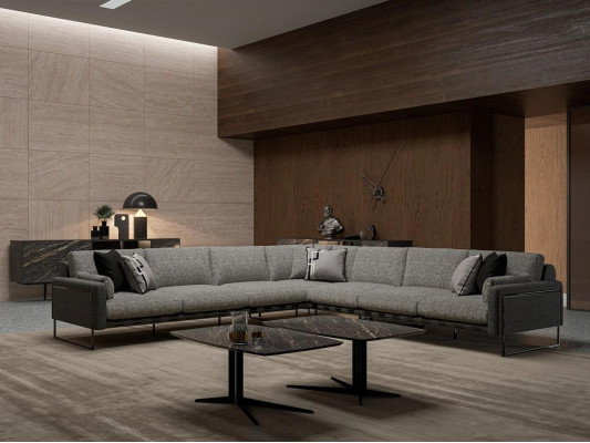 Corner sofa Luxury Corner suite Textile sofa L-shape Gray Couch Design new Coffee table
