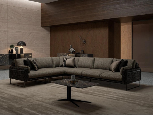 Design Furniture Living room Brown Corner sofa L-shape Luxury Coffee table Furnishings new