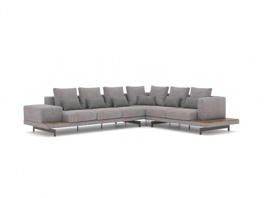 Luxury Gray Upholstered Sofa L-shape Wood Coffee table with Side table Living room