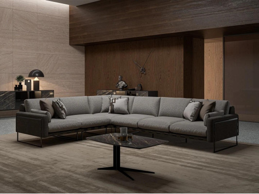 Gray Suite Living room Sofa Couch Corner sofa L-shape Furnishings Coffee table