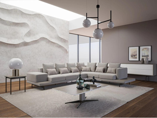 Upholstered furniture Gray Sofa Couch L-shape Design Corner sofa new Living room Coffee table