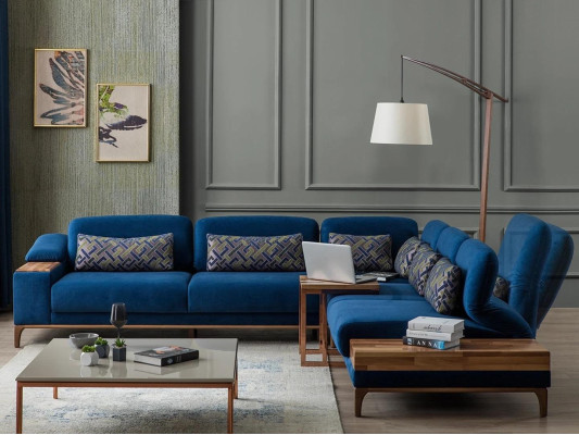 Corner sofa L-shape Sofa Couch Design Living room Upholstery Textile Modern Corner Suite