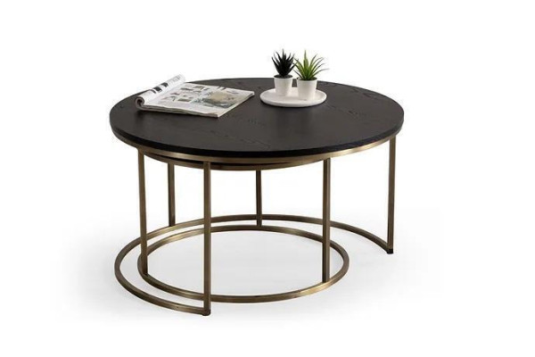 Coffee tables 2-part top and bottom brass metal legs high-quality living room