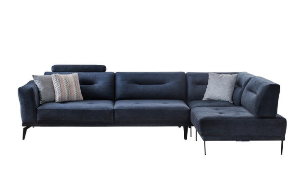 Corner Suite Living room Dark Blue L-shape Fabric Sofa Modern Design