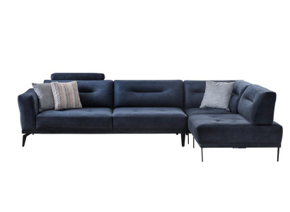 Corner Suite Living room Dark Blue L-shape Fabric Sofa Modern Design