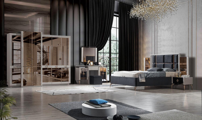 Modern Bedroom Set Bed 2x Nightstand Wardrobe Dressing table