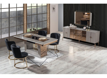 Stylish Dining room Set Dining table 4x Chairs and Sideboard with Mirror 7pcs