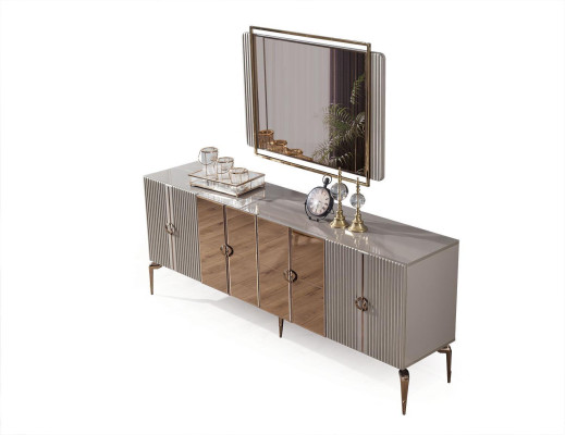 Stylish Dining room Set Dining table 4x Chairs and Sideboard with Mirror 7pcs