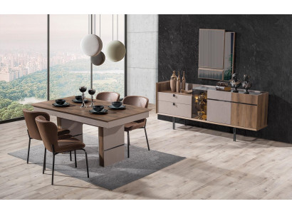 Modern Dining room Set Dining table 4x Chairs and Sideboard with Mirror 7pcs