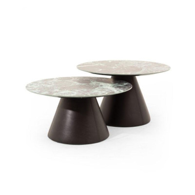 Stylish 2x coffee tables with porcelain top in brown color living room