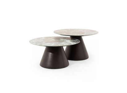 Stylish 2x coffee tables with porcelain top in brown color living room