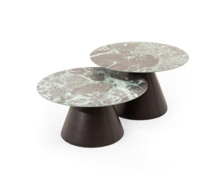 Stylish 2x coffee tables with porcelain top in brown color living room