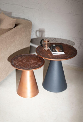 High Gloss Multicolored Side tables Set of 2 Round Luxurious Living room