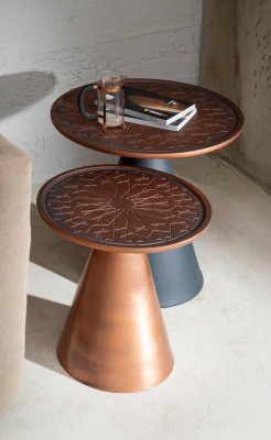 High Gloss Multicolored Side tables Set of 2 Round Luxurious Living room
