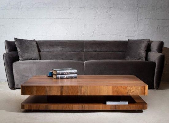 Industrial design: brown coffee table with wooden top for the living room