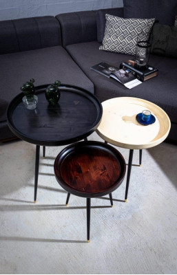 High-gloss lacquer side tables, modern design, set of 3 for living room