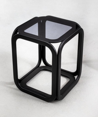 Elegant glass side table with wooden frame for stylish accents