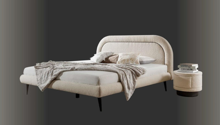 Bedroom Set White Bed Elegant 2x Bedside tables Luxury Stool Modern.