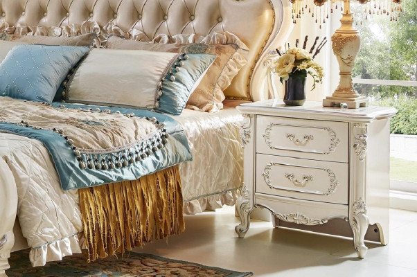 Bed Bedroom Set Luxury Baroque Rococo Beds 2x Bedside table 3-piece Design new