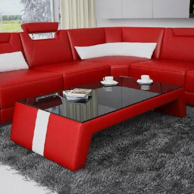 Modern Living room Coffee table Table Side Glass Upholstery Leather Tables