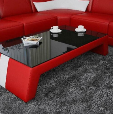 Modern Living room Coffee table Table Side Glass Upholstery Leather Tables