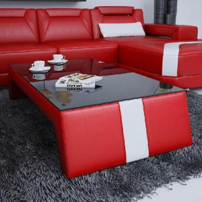 Modern Living room Coffee table Table Side Glass Upholstery Leather Tables