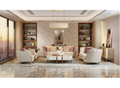Living room Design Suite Luxury Seat Upholstery Solid wood
