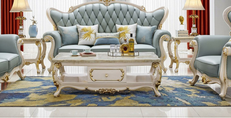 6-piece set (sofa set 3+2+1 seater + coffee table + 2x side table solid wood