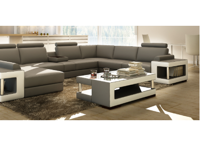 Luxury glass table Living room Side table Designer Table Glass Leather