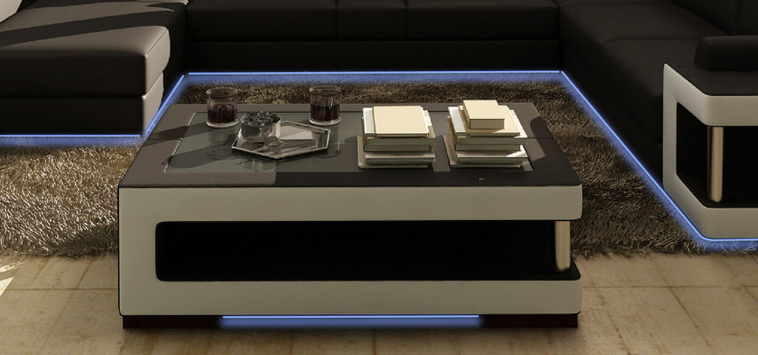 Luxury glass table Living room Side table Designer Table Glass Leather