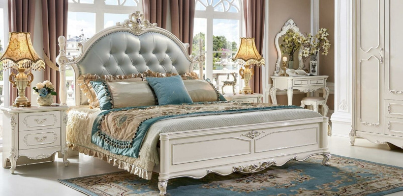 Luxury Bed Modern 2x Bedside table 3 pcs. Bedroom Set Baroque Solid wood