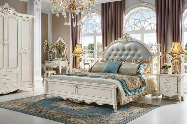 Luxury Bed Modern 2x Bedside table 3 pcs. Bedroom Set Baroque Solid wood