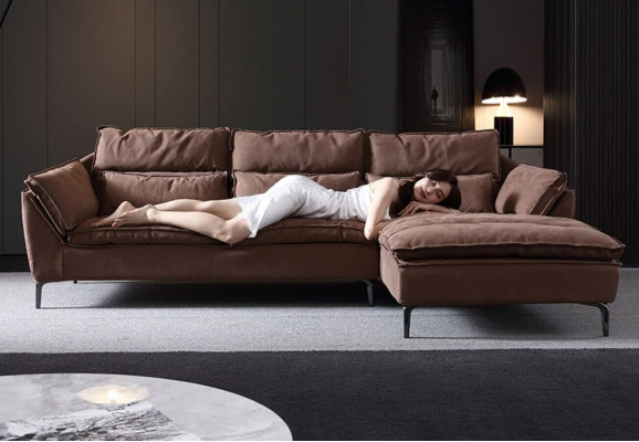 Living room Design Corner Textile Leather Brown Luxury Sofa Couch Upholstery L-shape new