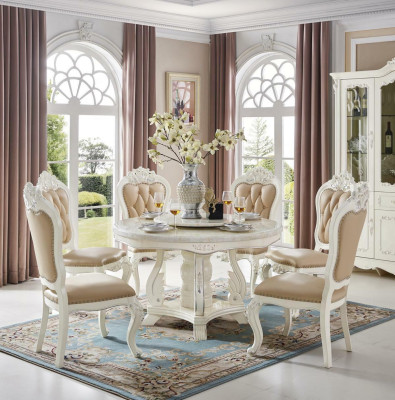 Design Round Table 6x Chairs Dining room Seat Upholstery Tables Suite Solid wood