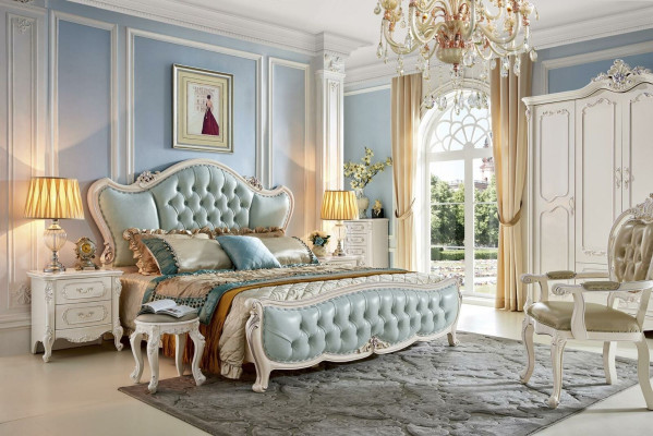 Classic s Designer Baroque Bedroom Set Bed 2x Bedside table 3 pcs. Solid wood