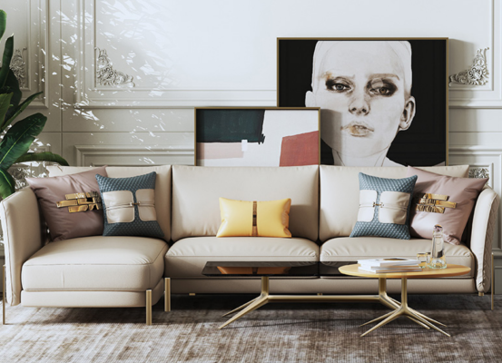 Designer Suite Sofa Couch Corner sofa with Stool Upholstery Living landscape