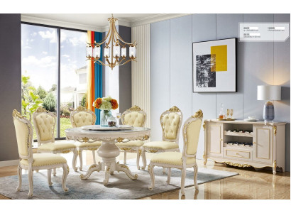 Dining table 6x Chairs Chest of drawers Dining room Set Seating group 8pcs Solid wood