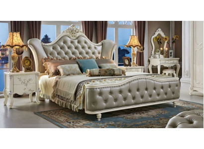 Bed Upholstered bed Wood Luxury Chesterfield Leather Beds Bedroom Solid wood