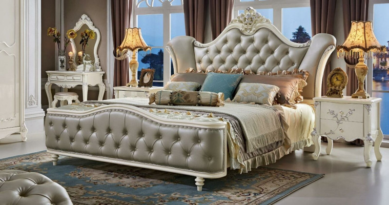 Bed Upholstered bed Wood Luxury Chesterfield Leather Beds Bedroom Solid wood