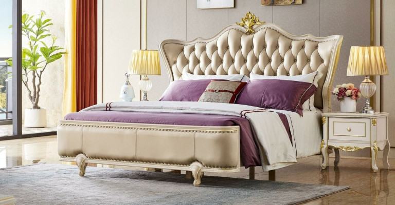 Luxury Bed Chesterfield Beds Leather Royal Palace Double bed Solid wood